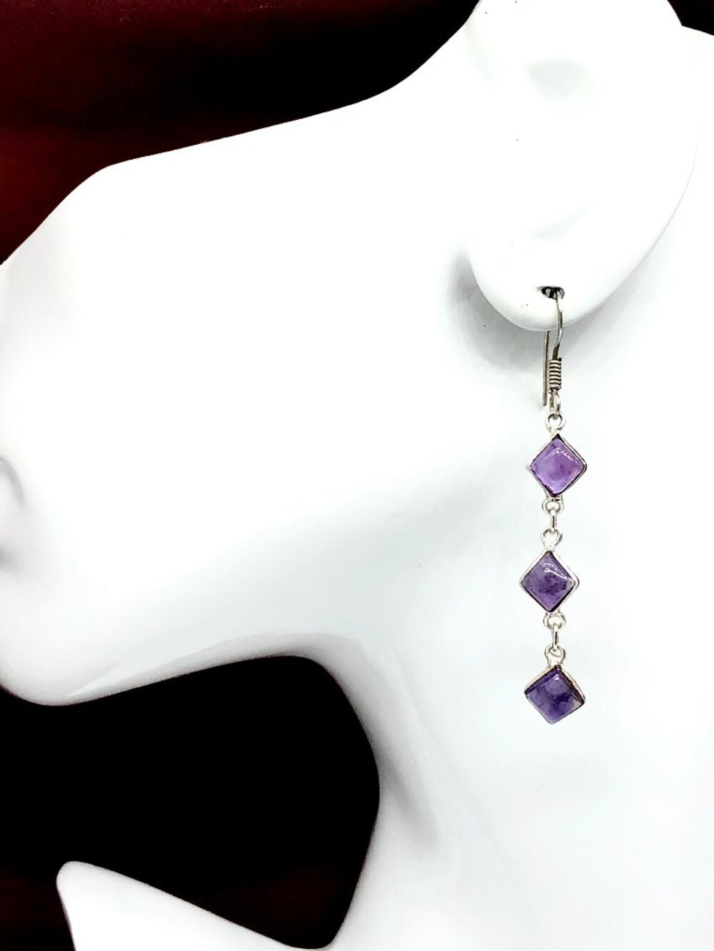 Earrings Sterling Silver Purple Amethyst Stone Dangle Earrings